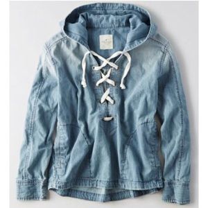 Denim lace up hoodie